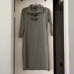 LAUREN by RALPH LAUREN Toggle Button Walden Taupe Knit Gray Dress - M
